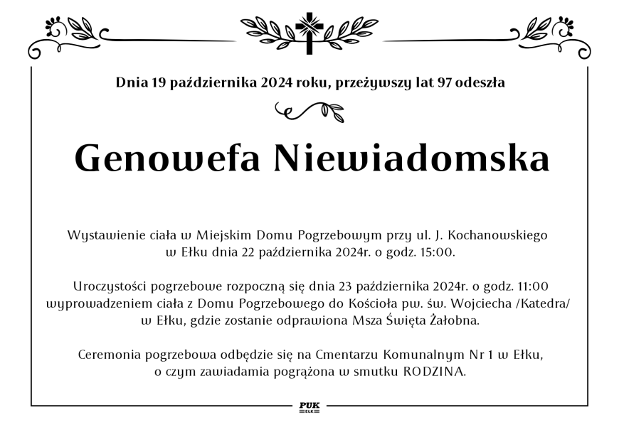 Genowefa Niewiadomska - nekrolog